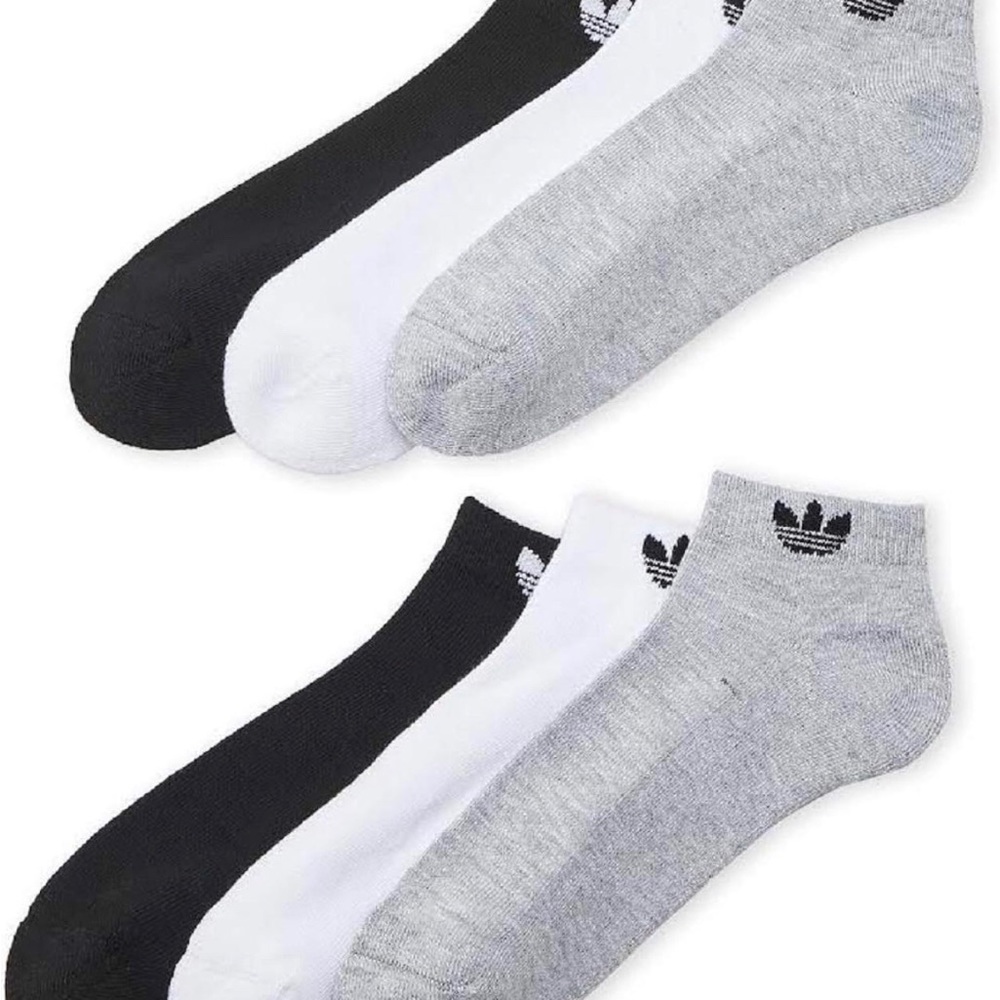 adidas Mens 6 Pack Original Low Cut Athletic Socks, Black/Grey/White size 6-12